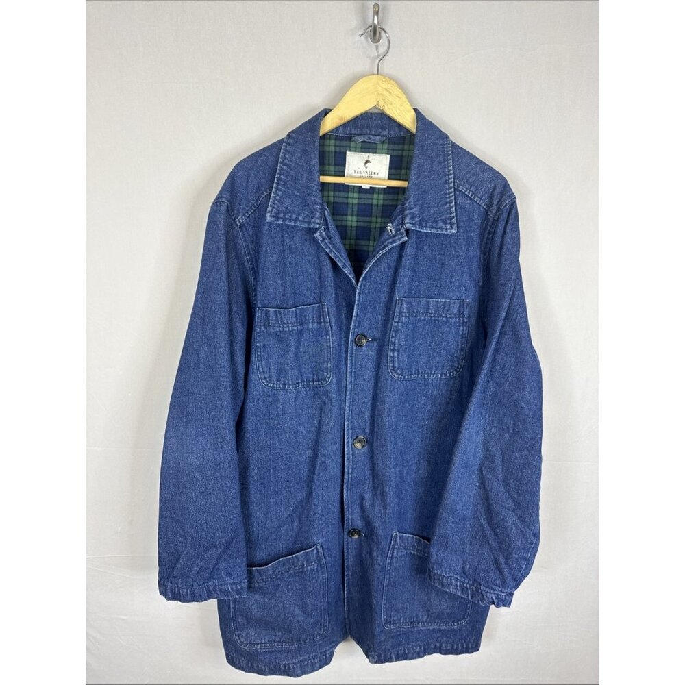 Lee Valley Denim Chore Coat Men 3XL XXXL Blue Jean Jacket‎ Plaid Lined Workwear